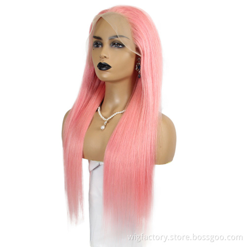 Brazilian cuticle aligned pink lace wig, 13x4 lace frontal human pink wig, 100 human hair pink lace front wigs